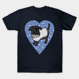 Cute Dog in Winter Sweater Blue Heart Valentines Day T-Shirt
